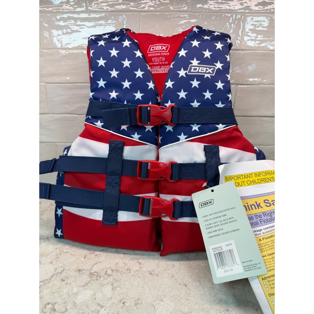 DBX Americana Series Youth Life Vest USCG Approved Stars & Stripes 50-90 lbs NEW